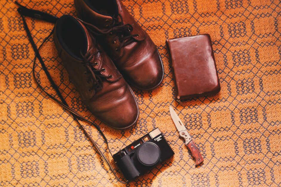 pair of brown leather shoes