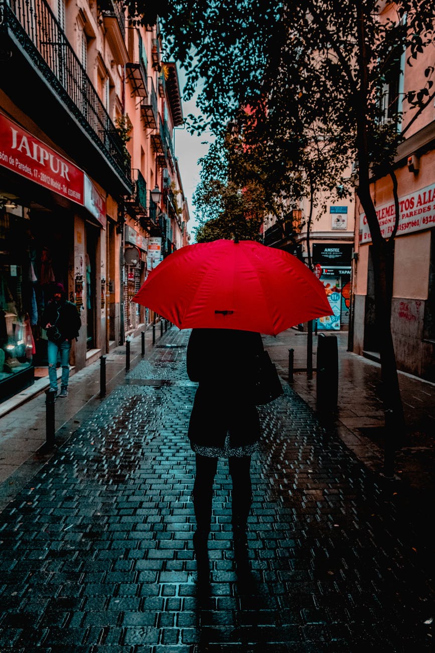 photo of person holding red umbrella