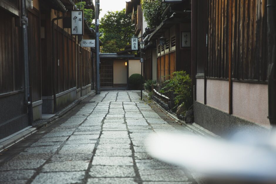 empty paved street in historic town in japan