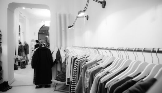 grayscale photography of clothes lot