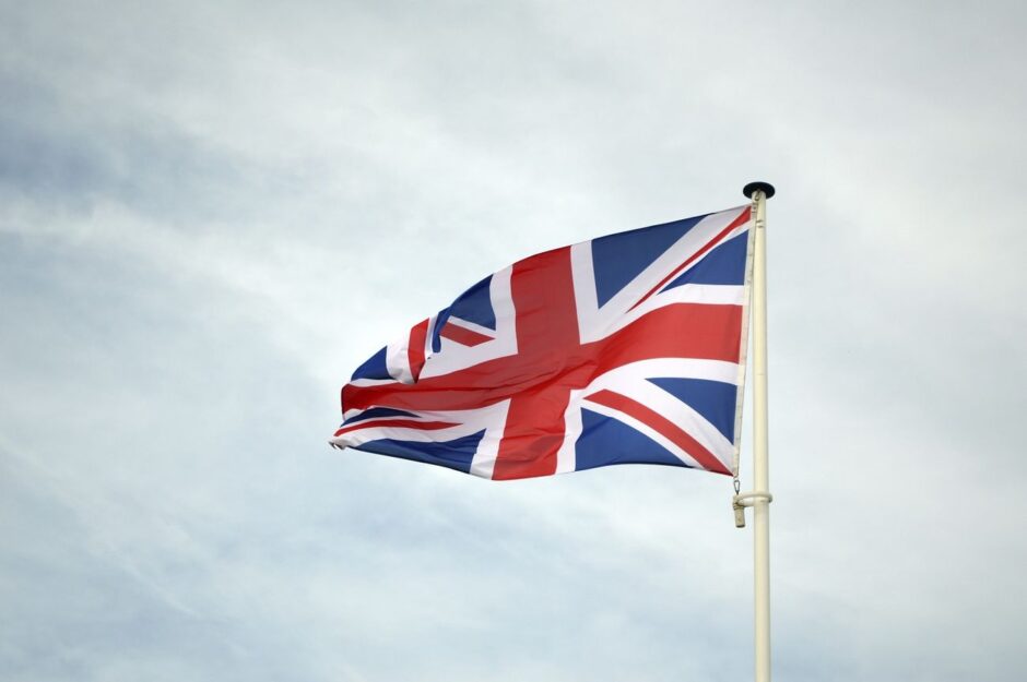UK flag, blue sky
