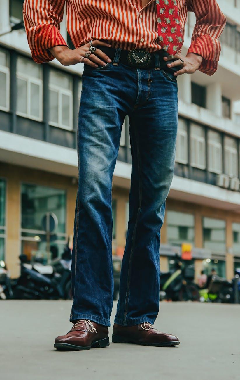 stylish urban fashion with jeans and striped shirt